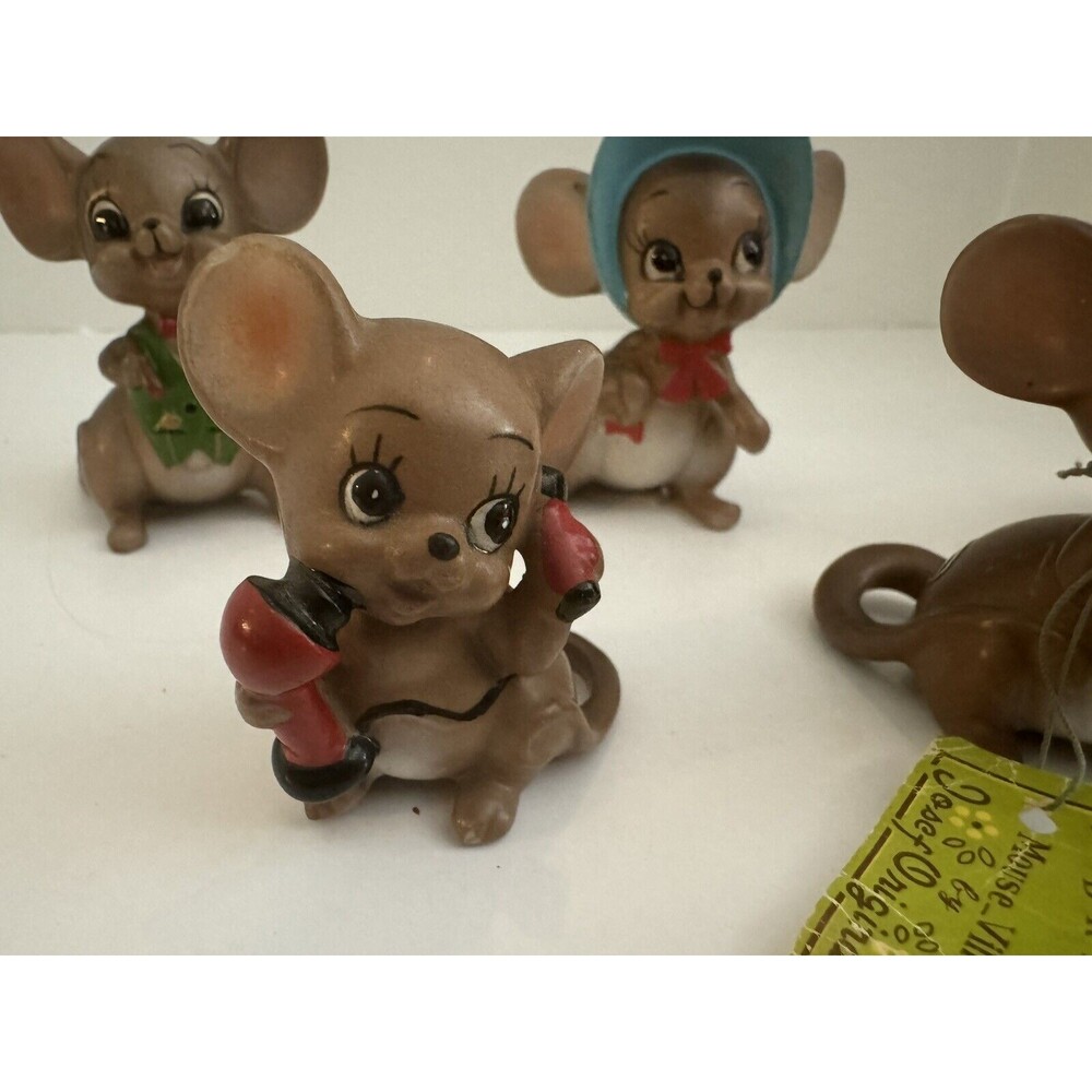 Vintage Josef Originals Mouse Lot of 5 Figurines Ceramic Phone Bride Vest Bonnet - Picture 2 of 11